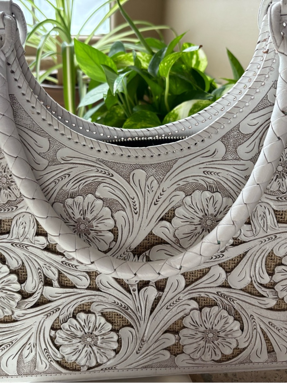 Cowboy’s & Indians White Tooled Leather Shoulder Bag